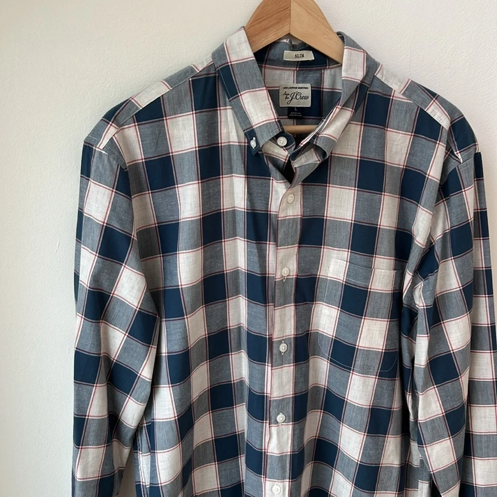 J. Crew Men’s Plaid Long Sleeve Button Up long Sleeve shirt Size Large Slim